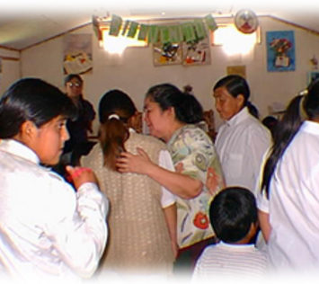 Connecting - Crossing the bridge - Neltume Church members - connecting - receiving clothing donations